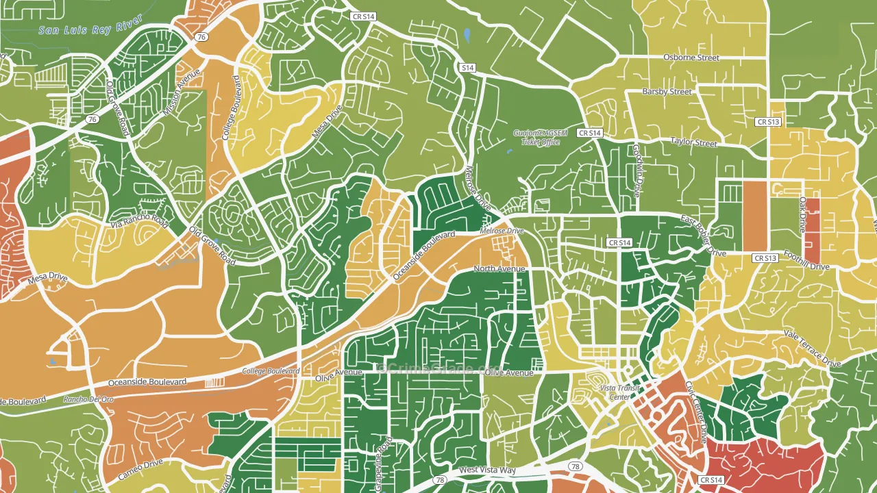 Peacock, Oceanside, CA Map of Burglary Rates