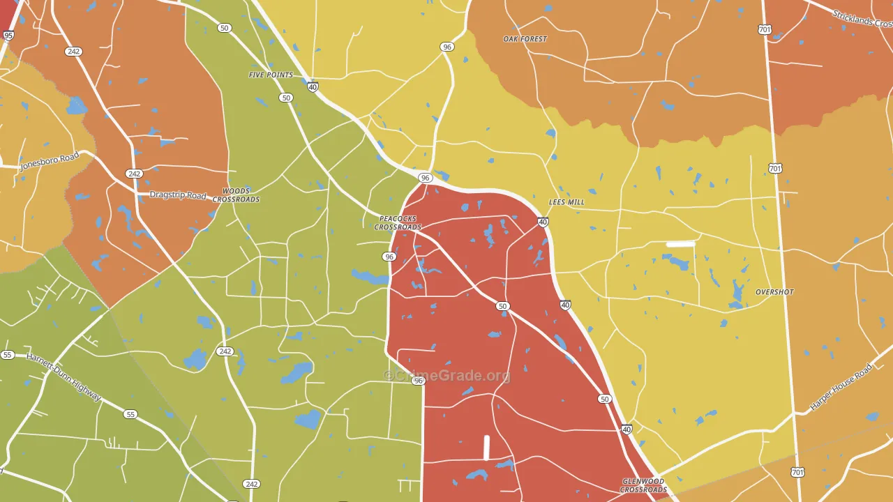 Peacocks Crossroads, NC Map of Burglary Rates