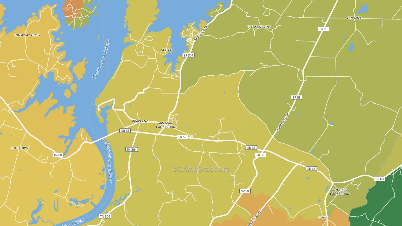 Peakland, TN Map of Burglary Rates