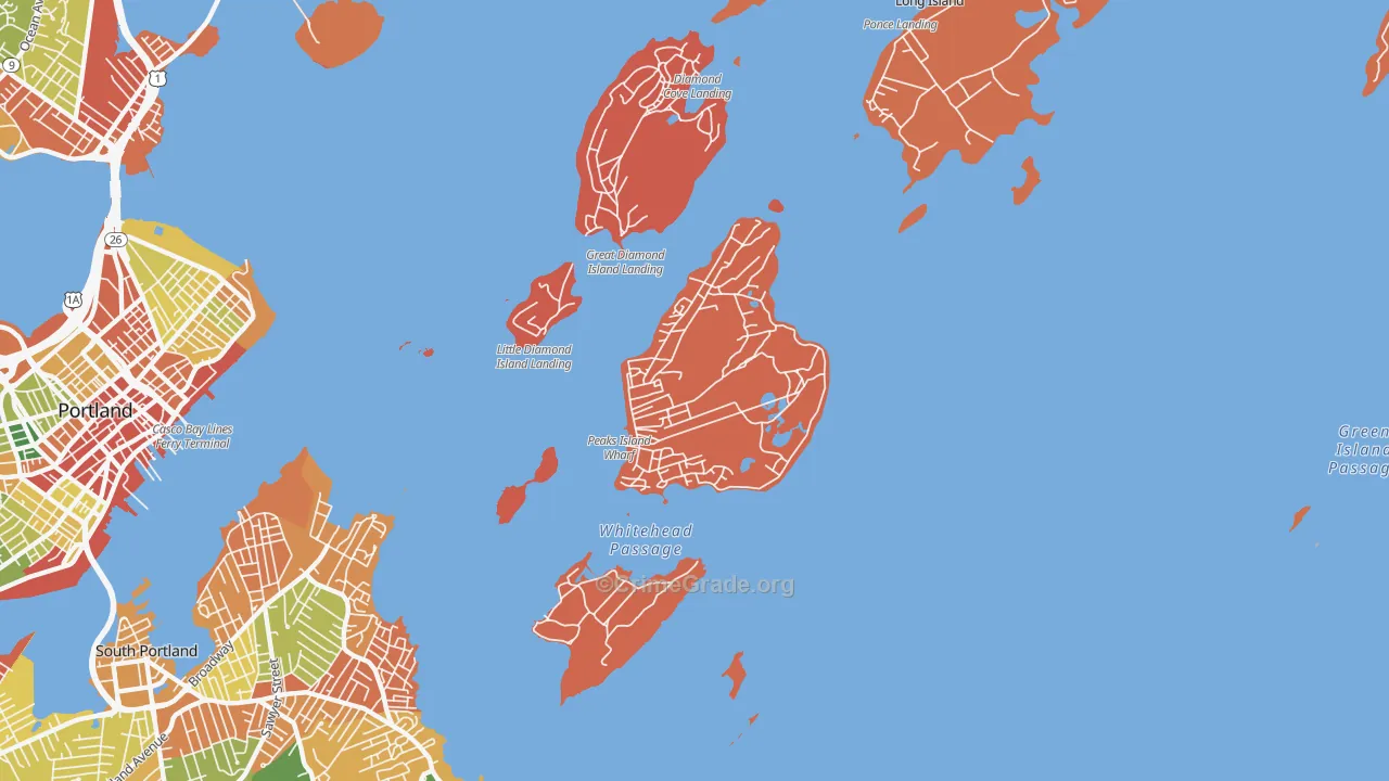 Peaks Island, ME Map of Burglary Rates