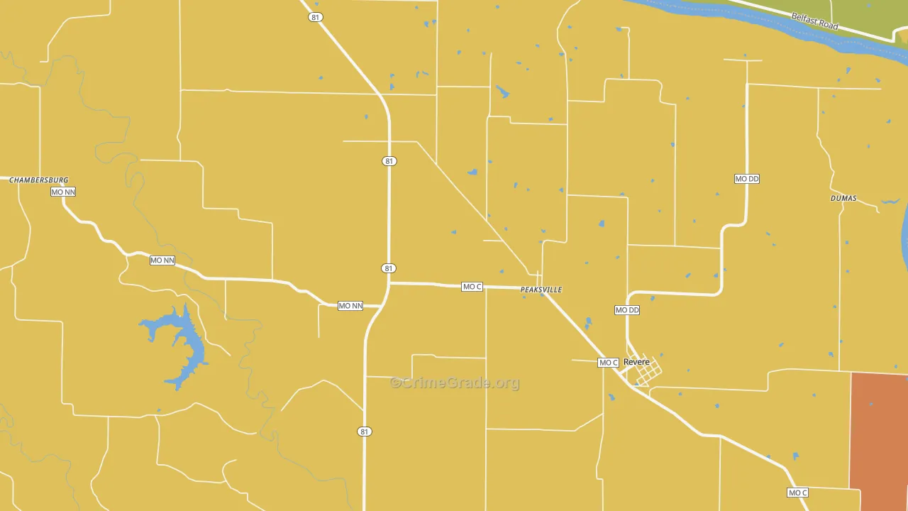 Peaksville, MO Map of Burglary Rates