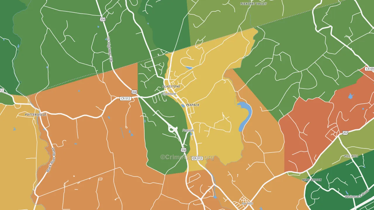 Peapack and Gladstone, NJ Map of Burglary Rates