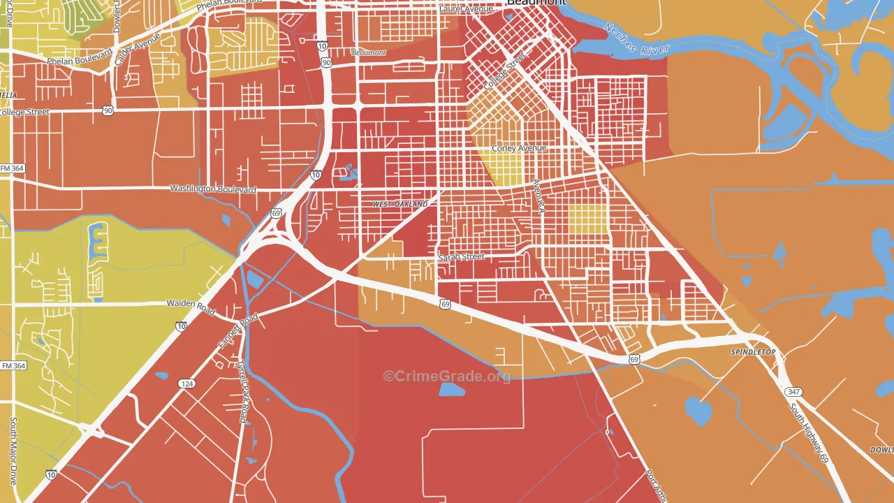 Pear Orchard, Beaumont, TX Map of Burglary Rates