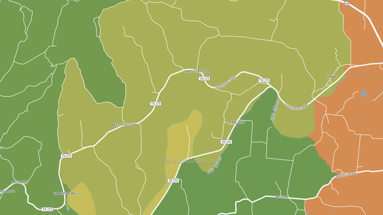 Pearl City, TN Map of Burglary Rates