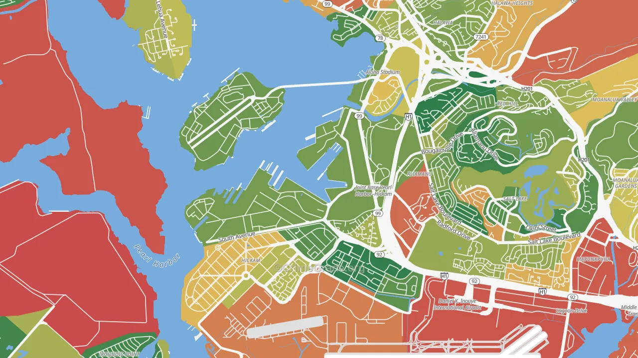 Pearl Harbor, HI Map of Burglary Rates