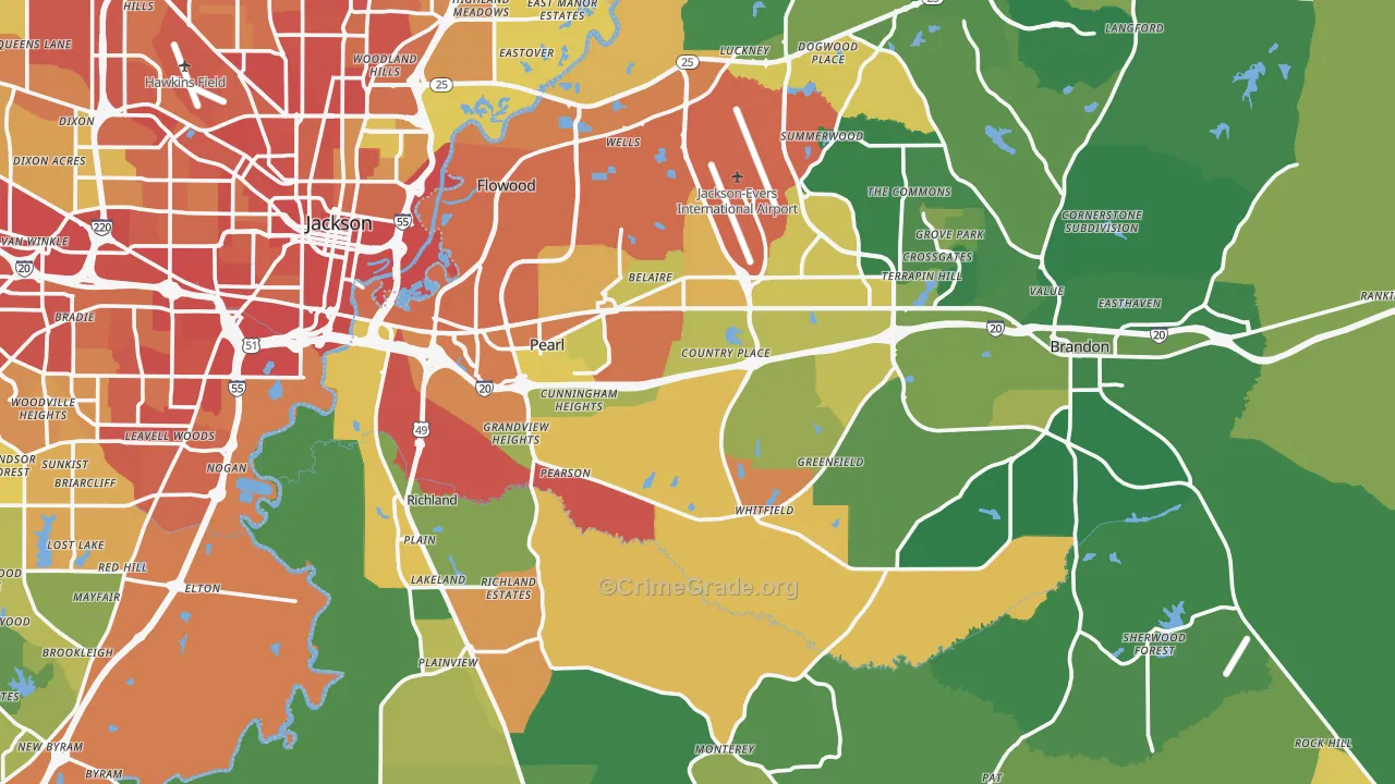 Pearl, MS Map of Burglary Rates