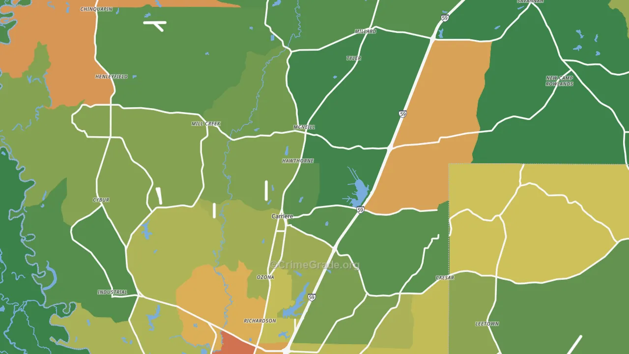 Pearl River County, MS Map of Burglary Rates
