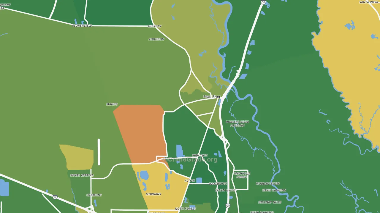 Pearl River, LA Map of Burglary Rates