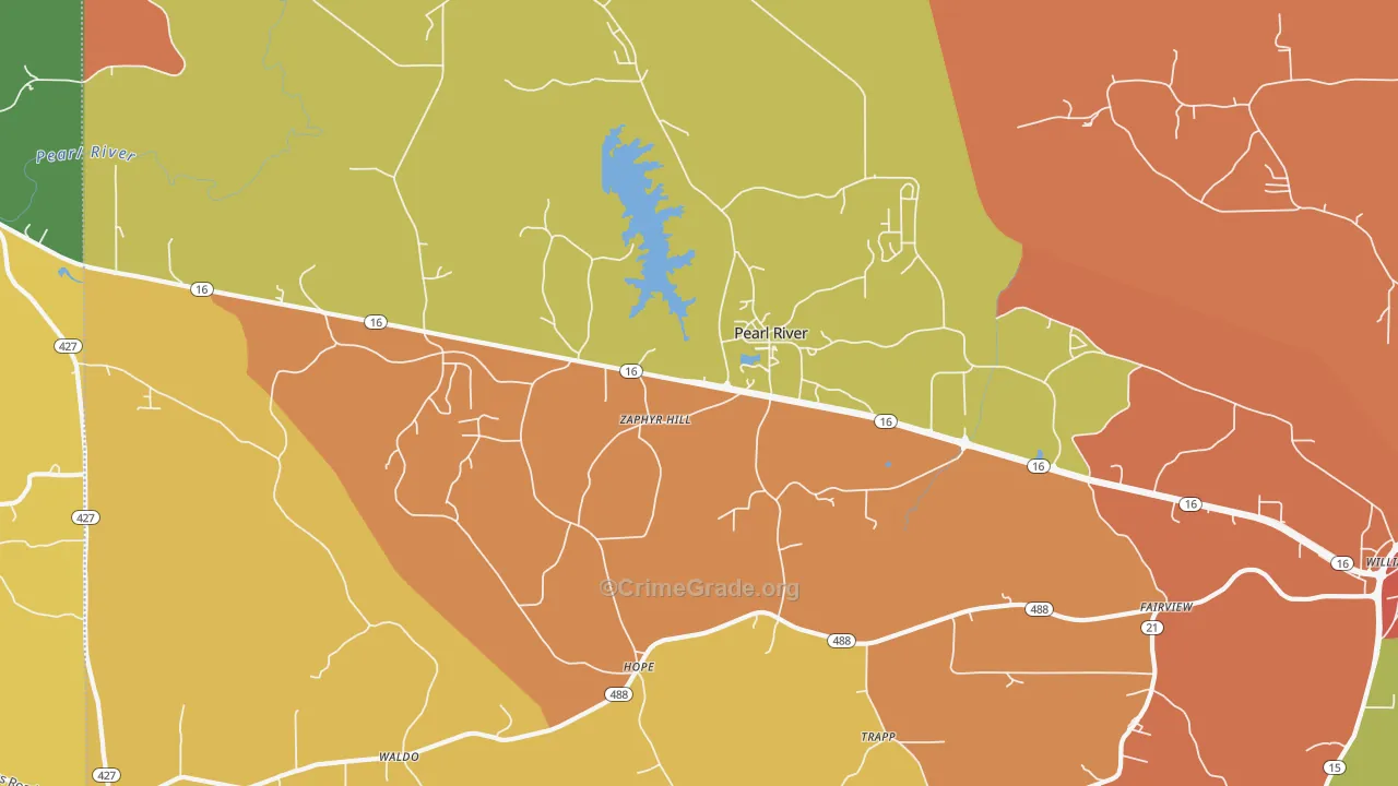 Pearl River, MS Map of Burglary Rates