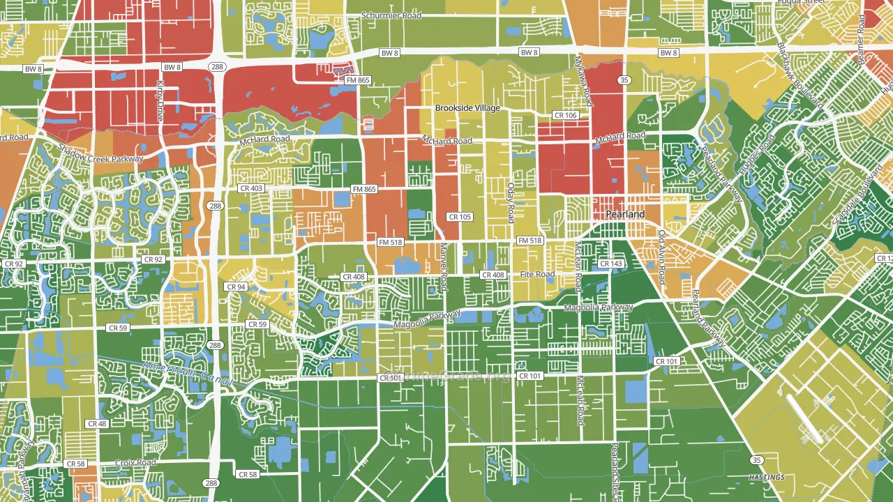 Pearland, TX Map of Burglary Rates