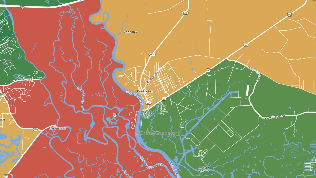 Pearlington, MS Map of Burglary Rates