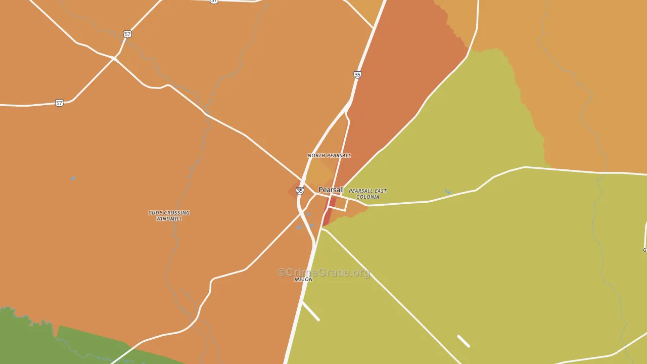 Pearsall, TX Map of Burglary Rates