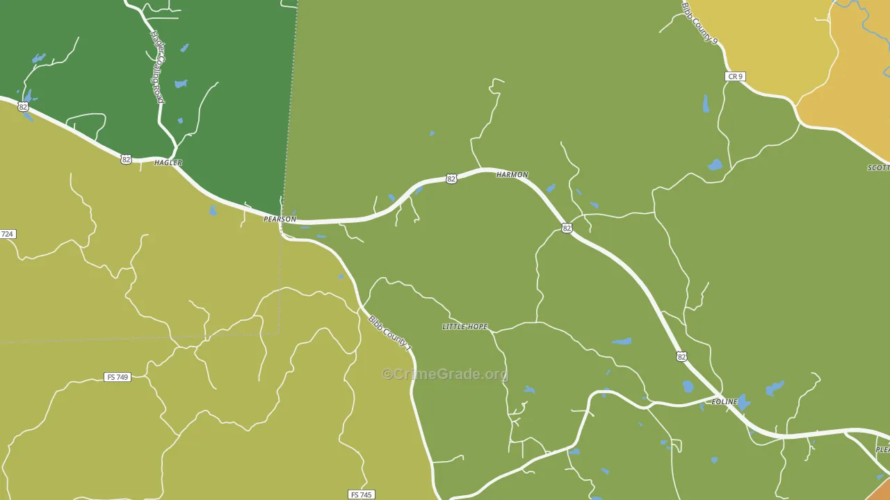 Pearson, AL Map of Burglary Rates