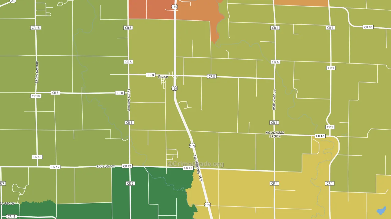 Pease, MN Map of Burglary Rates