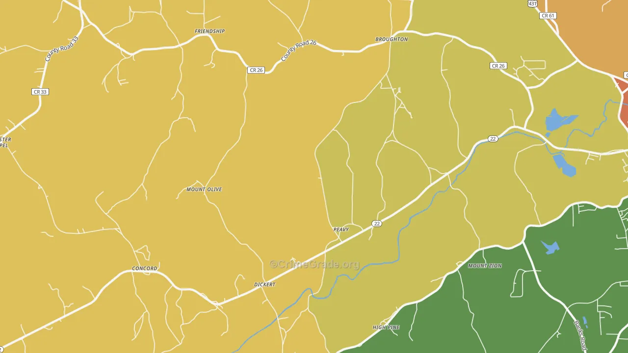 Peavy, AL Map of Burglary Rates
