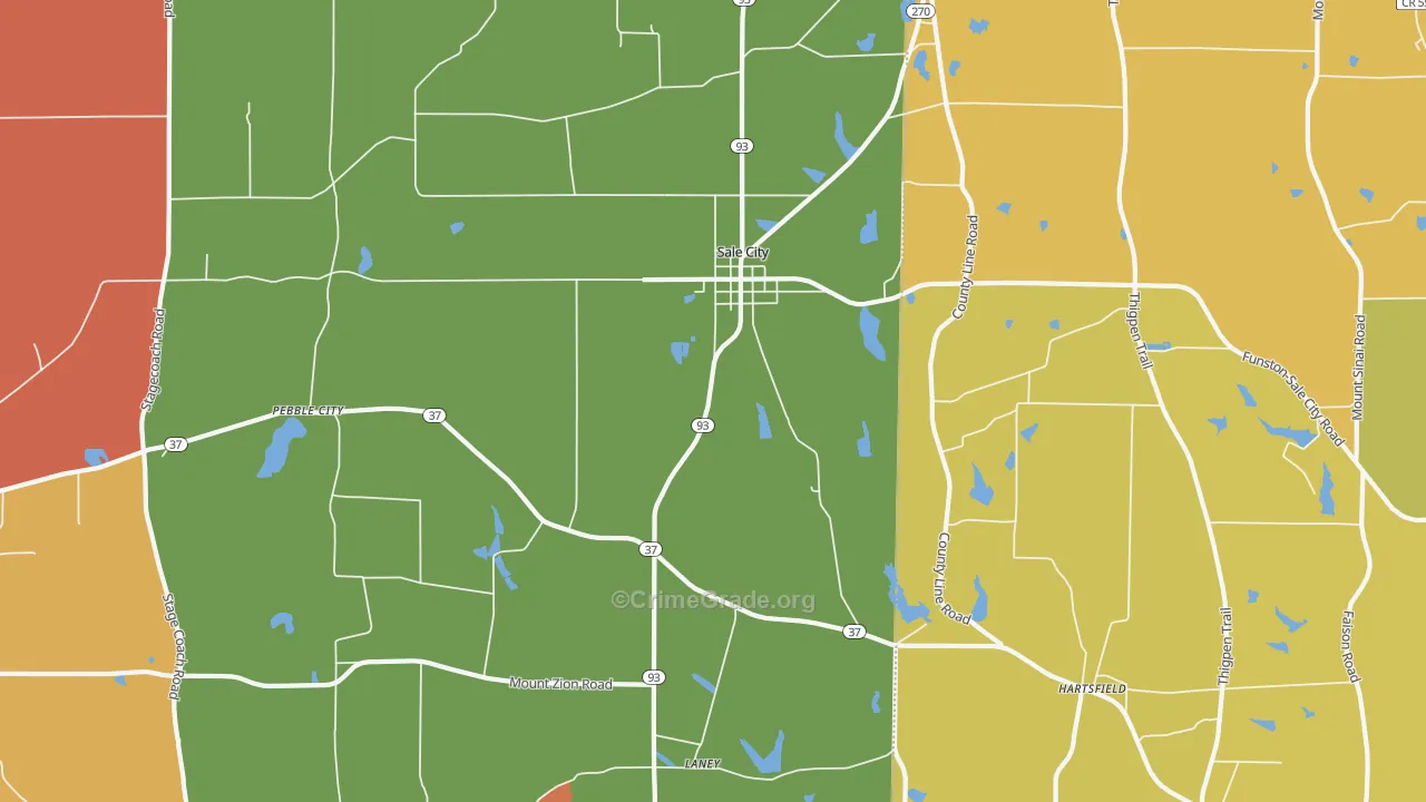 Pebble City, GA Map of Burglary Rates