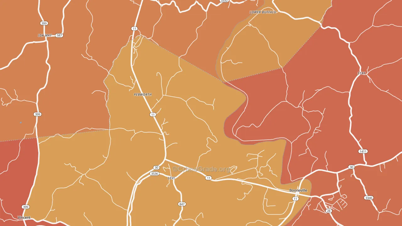 Pebworth, KY Map of Burglary Rates
