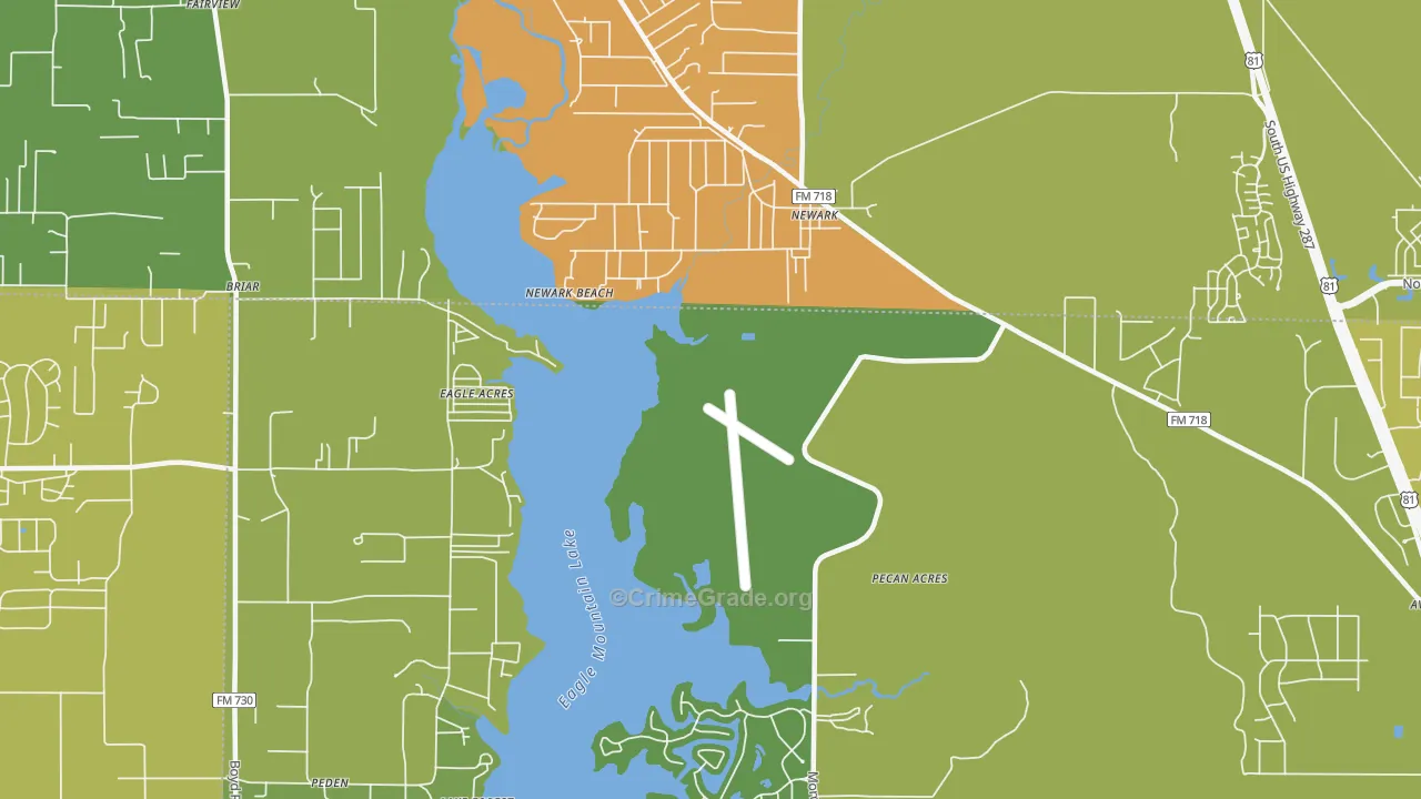 Pecan Acres, TX Map of Burglary Rates
