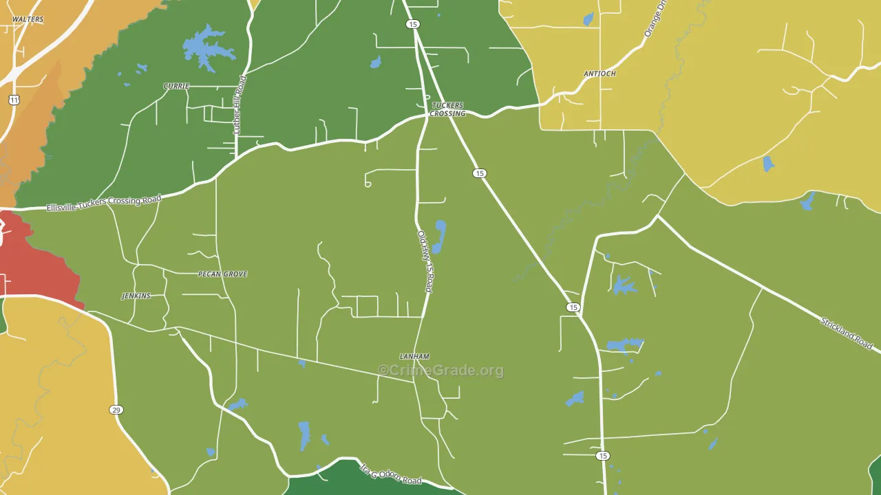 Pecan Grove, MS Map of Burglary Rates