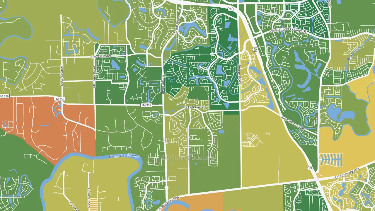 Pecan Grove, TX Map of Burglary Rates