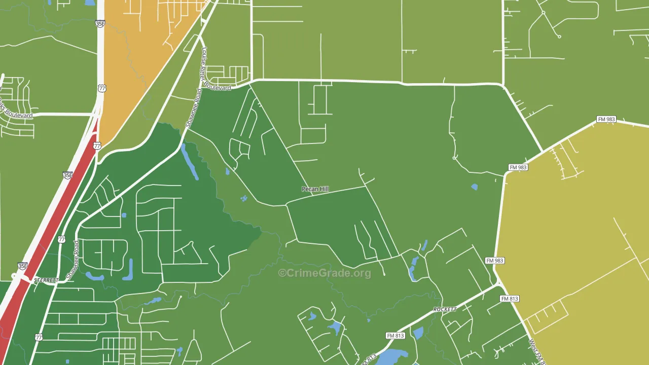 Pecan Hill, TX Map of Burglary Rates
