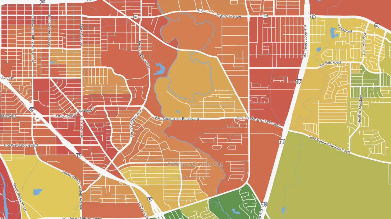 Pecan Valley, San Antonio, TX Map of Burglary Rates
