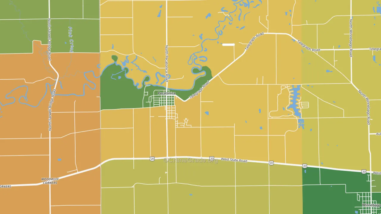 Pecatonica, IL Map of Burglary Rates