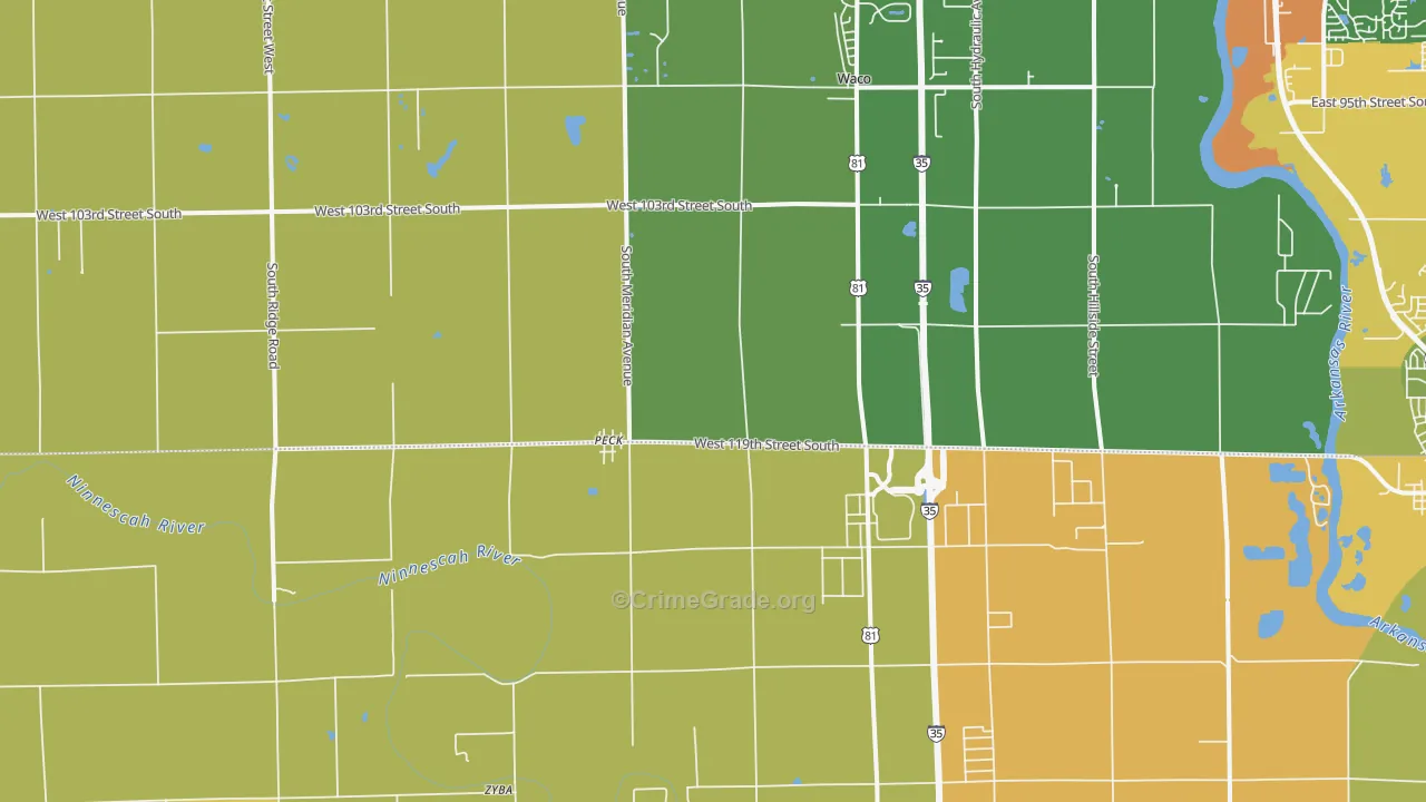 Peck, KS Map of Burglary Rates