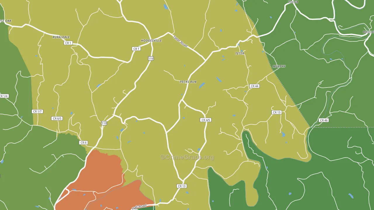 Pecks Run, WV Map of Burglary Rates