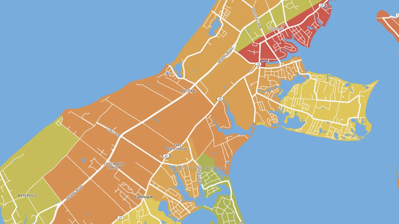 Peconic, NY Map of Burglary Rates