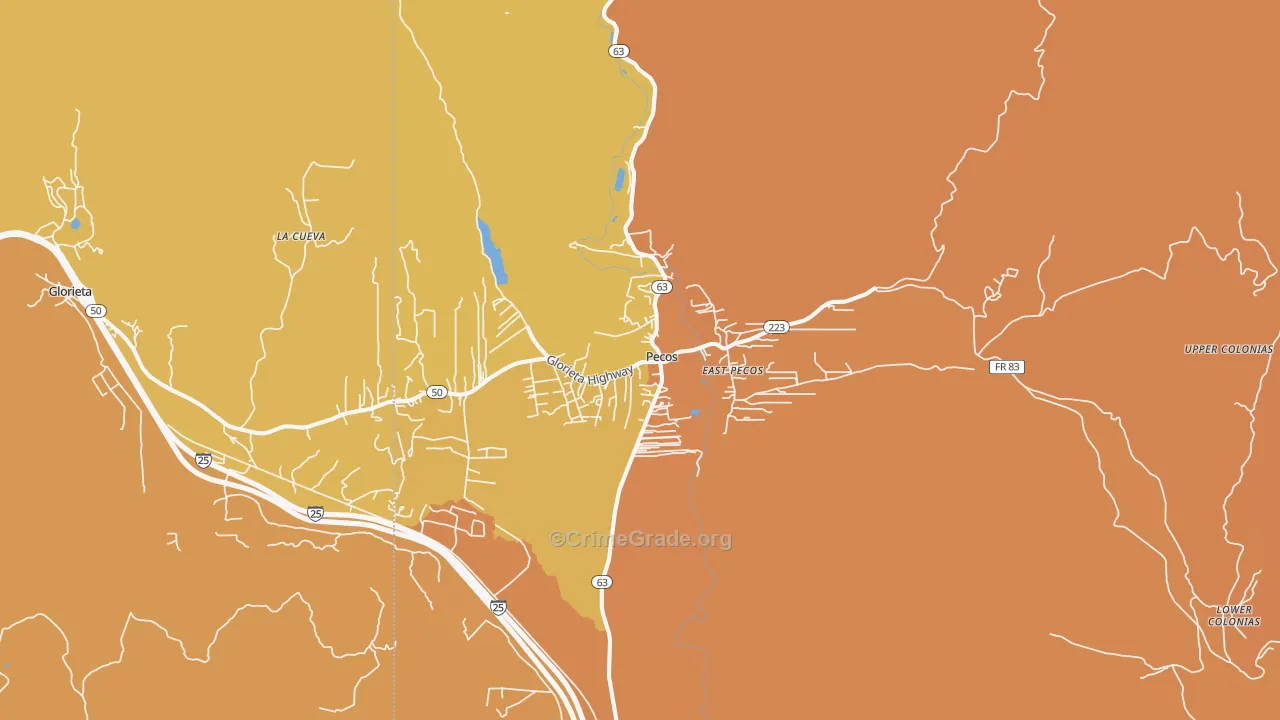 Pecos, NM Map of Burglary Rates
