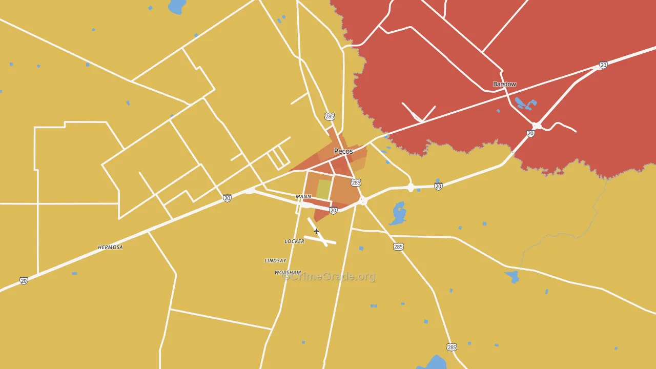 Pecos, TX Map of Burglary Rates
