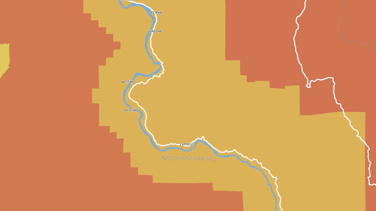 Pecwan, CA Map of Burglary Rates