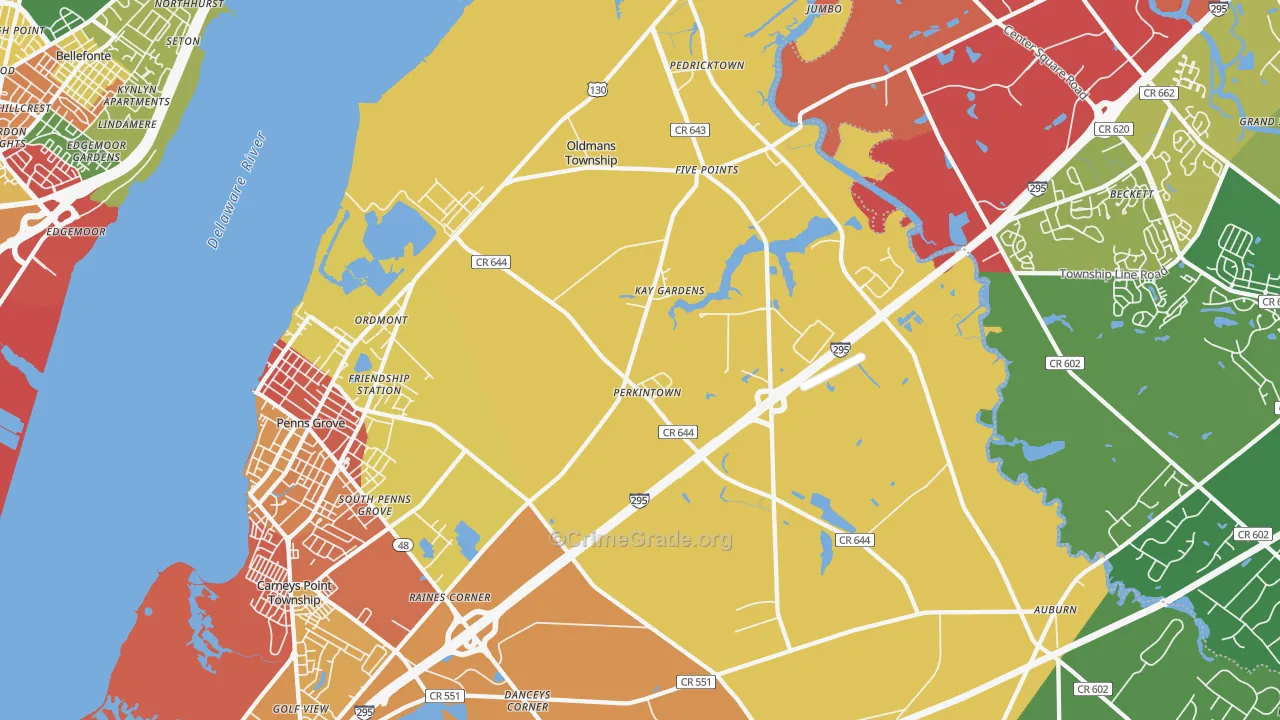 Pedricktown, NJ Map of Burglary Rates