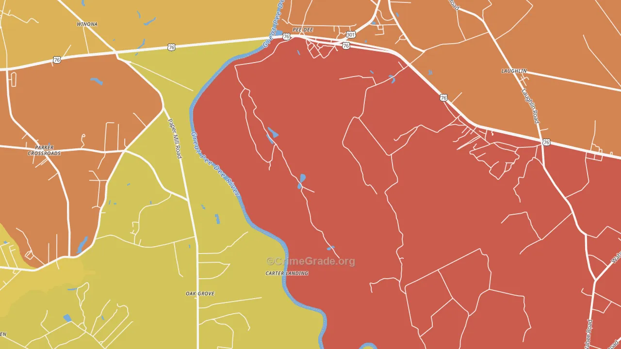 Pee Dee, SC Map of Burglary Rates