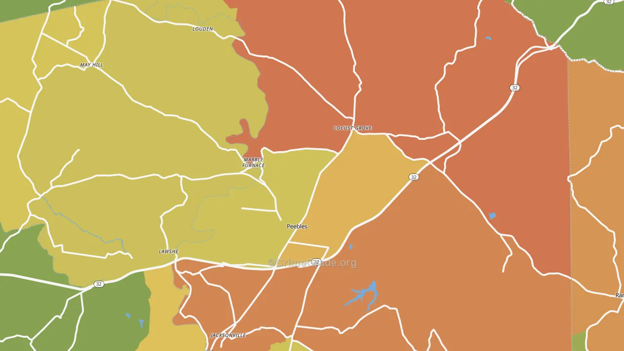 Peebles, OH Map of Burglary Rates