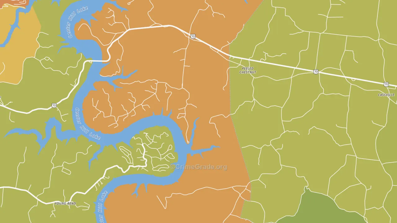 Peeled Chestnut, TN Map of Burglary Rates