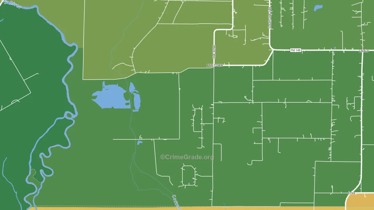 Peeltown, TX Map of Burglary Rates