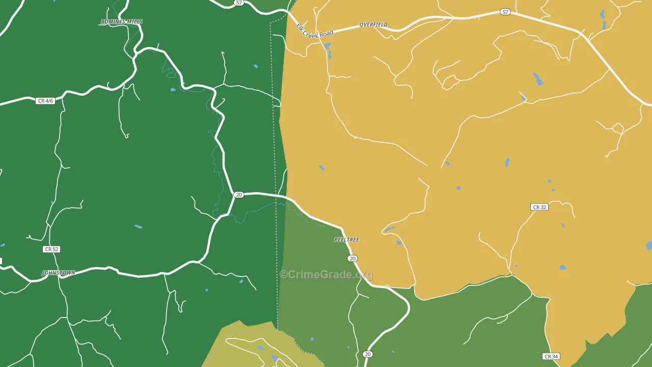 Peeltree, WV Map of Burglary Rates