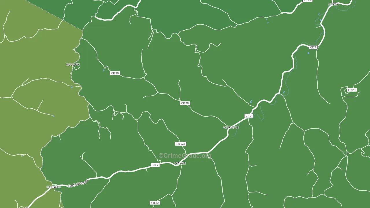 Peewee, WV Map of Burglary Rates