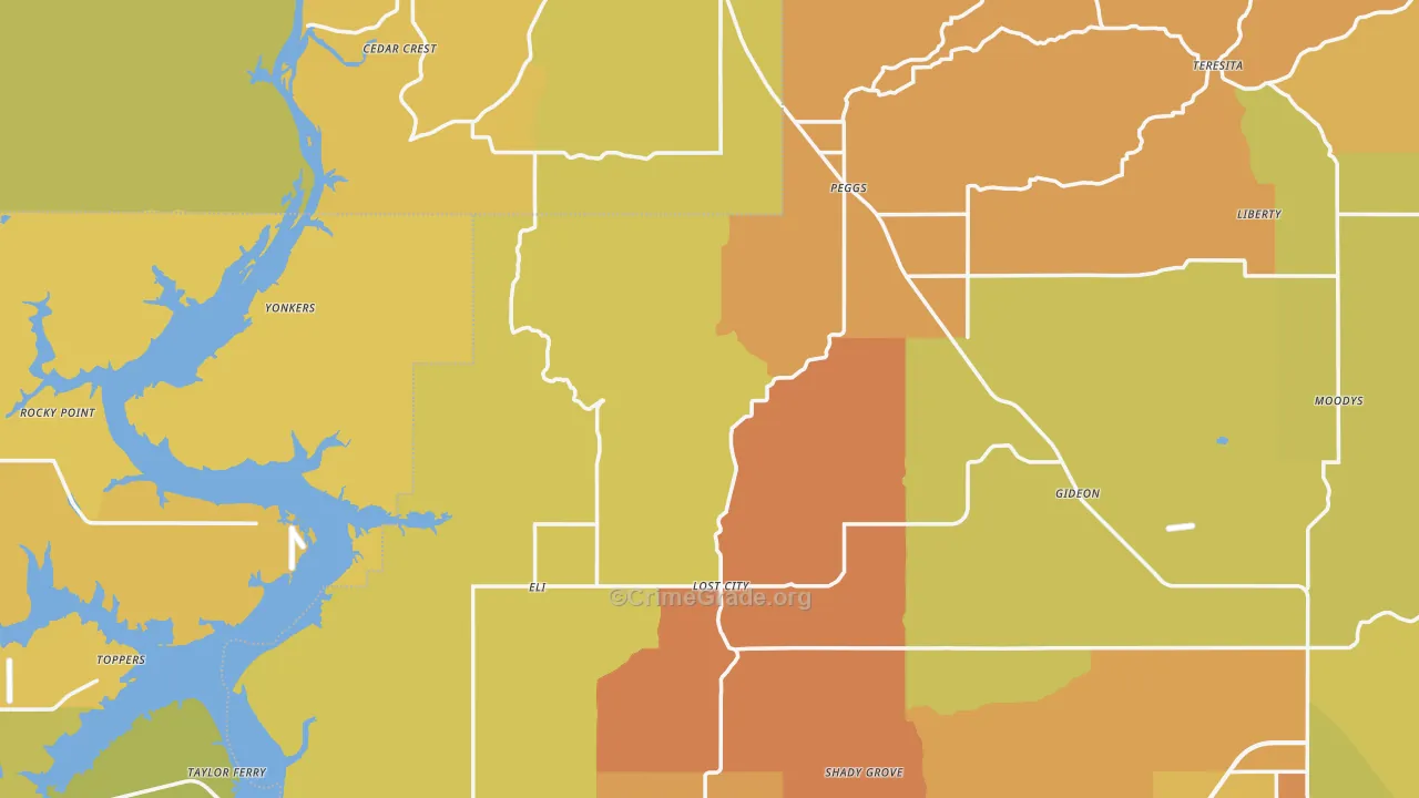 Peggs, OK Map of Burglary Rates