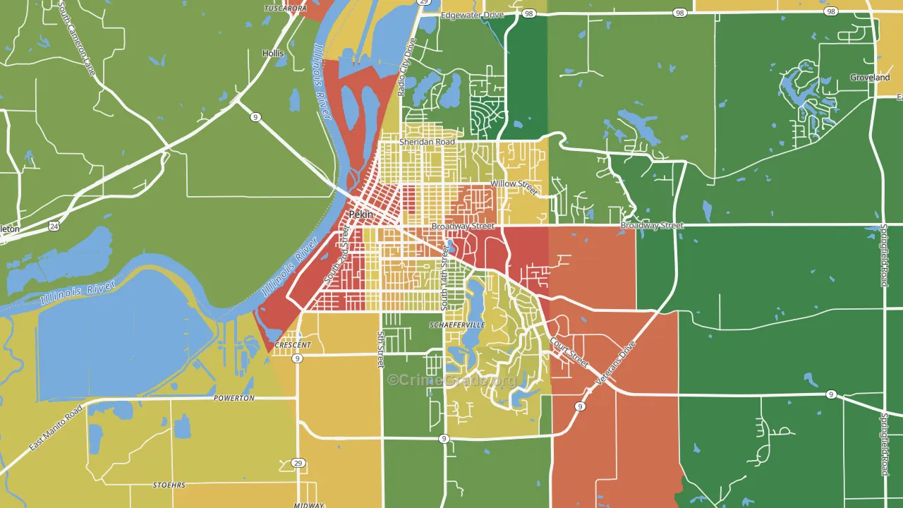 Pekin, IL Map of Burglary Rates