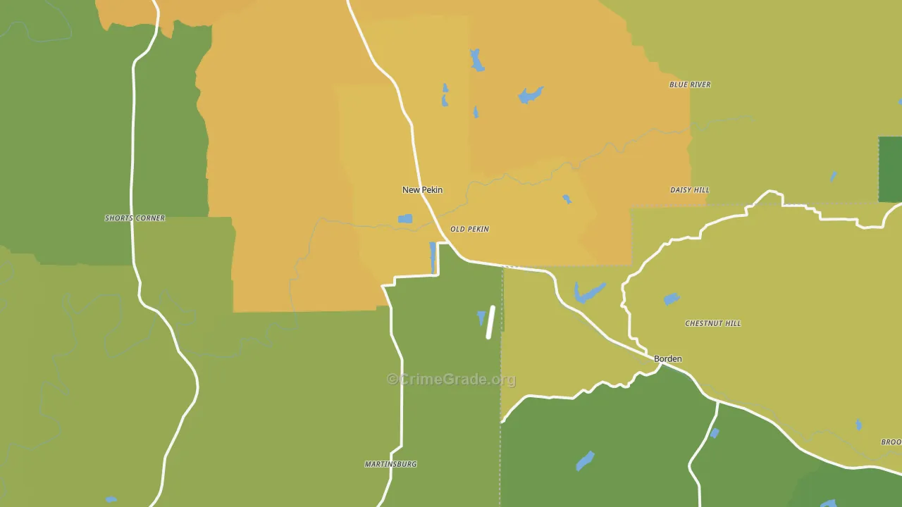 Pekin, IN Map of Burglary Rates