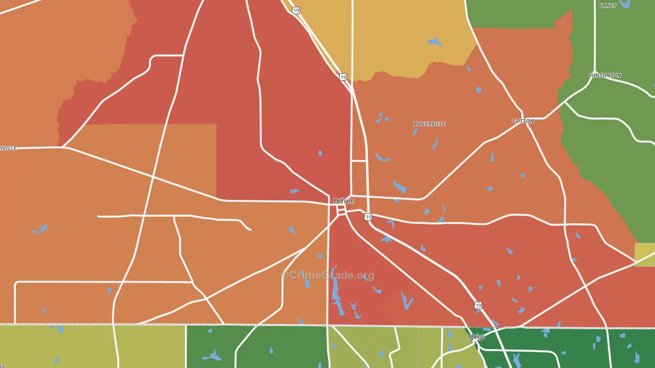 Pelham, GA Map of Burglary Rates