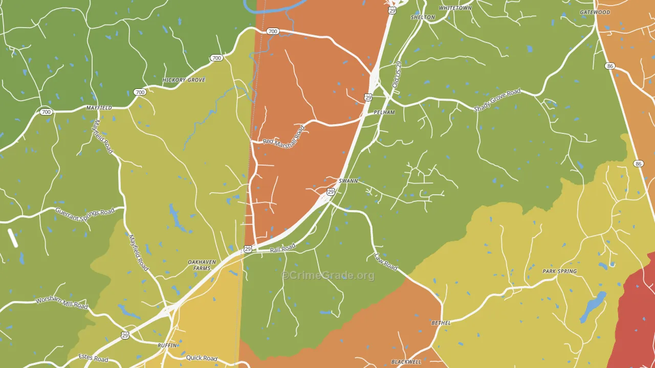 Pelham, NC Map of Burglary Rates