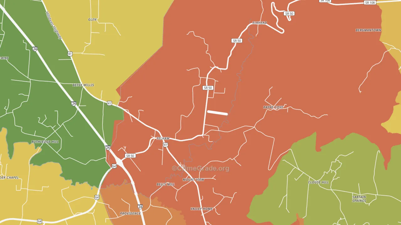 Pelham, TN Map of Burglary Rates