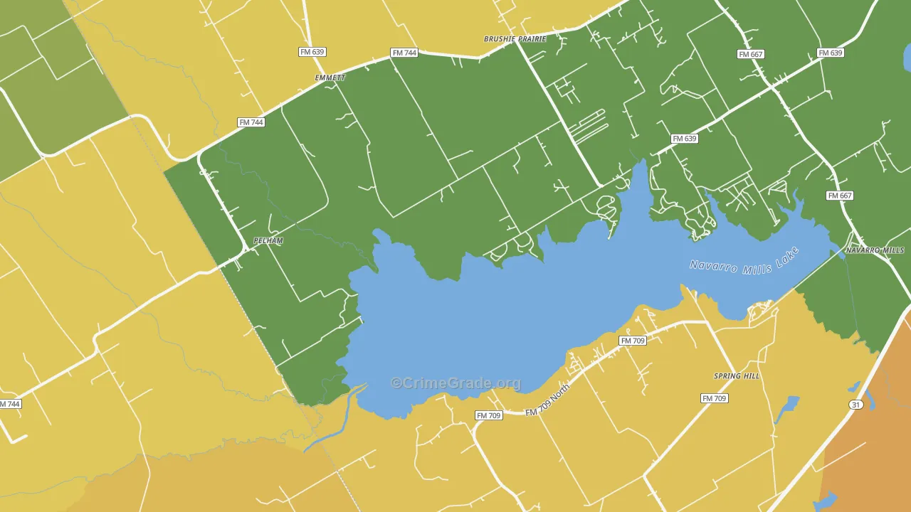 Pelham, TX Map of Burglary Rates