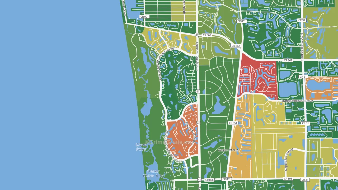 Pelican Bay, Naples, FL Map of Burglary Rates