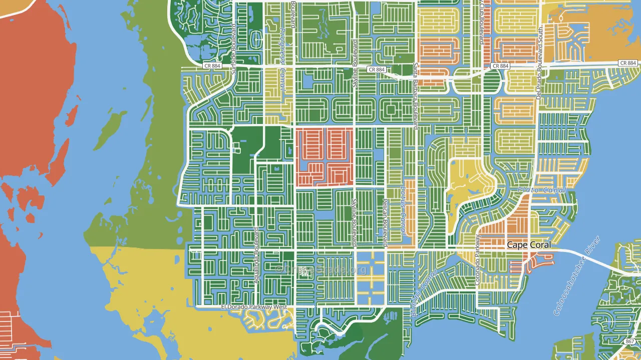 Pelican, Cape Coral, FL Map of Burglary Rates