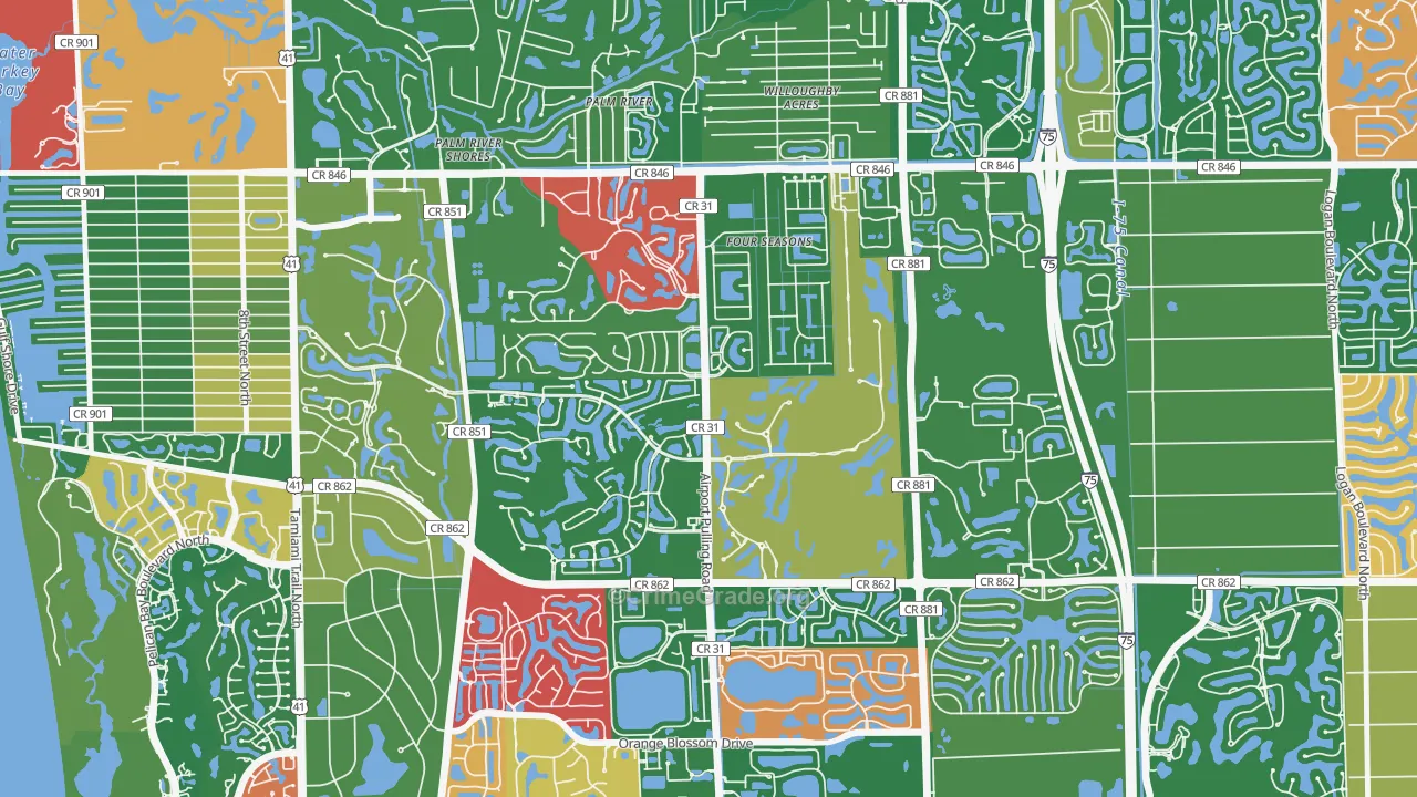 Pelican Marsh, Naples, FL Map of Burglary Rates